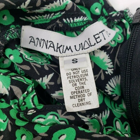 AnnaKim Violette Silk Dress Womens Small Green Floral Full Circle Skirt - Picture 4 of 4